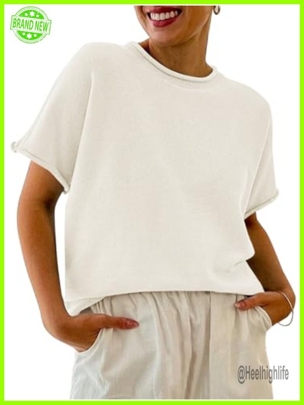 Womens Short Sleeve Lightweight Knit Pullover Sweater Loose Fit Crewneck